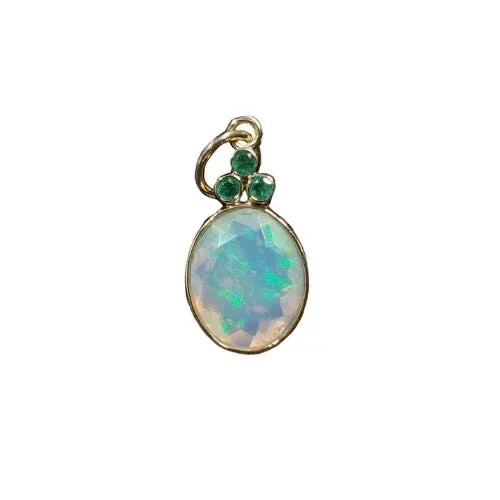 14 Karat Gold Natural Ethiopian Opal and Emerald Pendant - K Jewelry Accessories