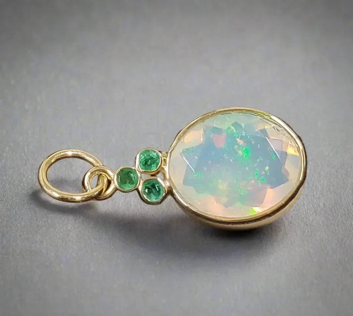 14 Karat Gold Natural Ethiopian Opal and Emerald Pendant - K Jewelry Accessories
