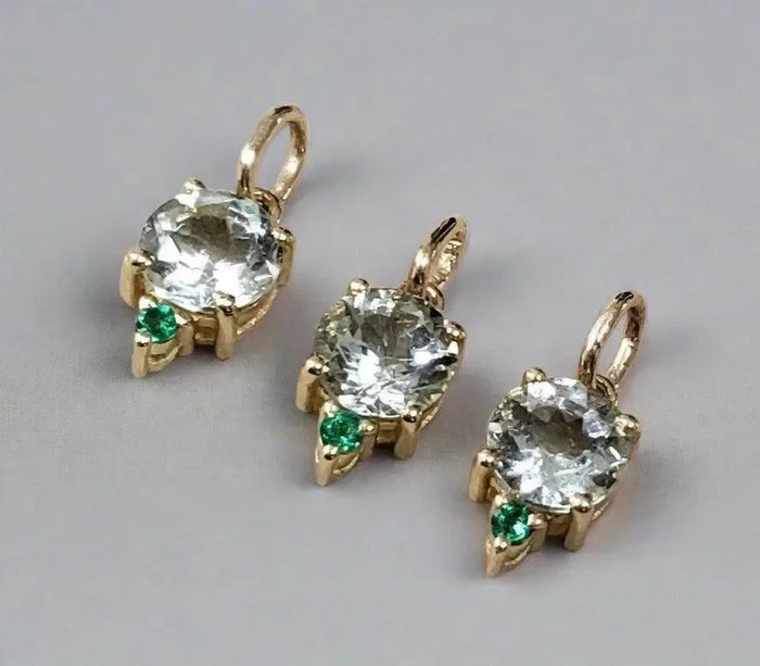 14k Aquamarine Pendant Gold With Green Emerald Stones - K Jewelry Accessories