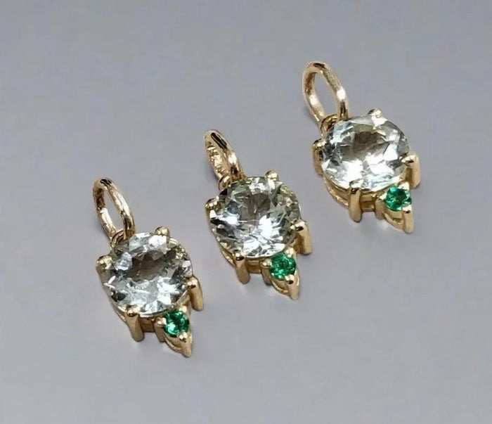 14k Aquamarine Pendant Gold With Green Emerald Stones - K Jewelry Accessories