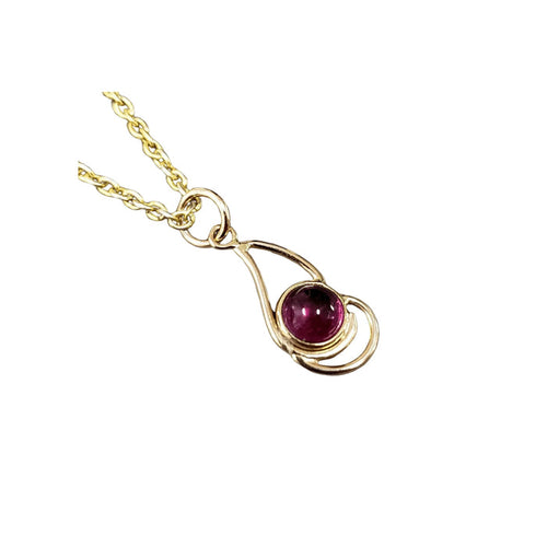 14k Chic Gold Pendant Cabochon Pink Tourmaline Dainty Necklace - K Jewelry Accessories