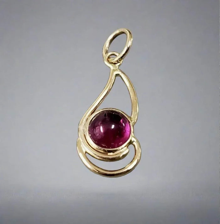14k Chic Gold Pendant Cabochon Pink Tourmaline Dainty Necklace - K Jewelry Accessories