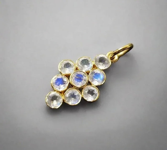 14k Gold 3mm Round Rainbow Moonstone Pendant, DIY Jewelry Findings - K Jewelry Accessories