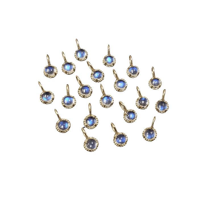 14k Gold 4 mm Round Rainbow Moonstone Charm - K Jewelry Accessories