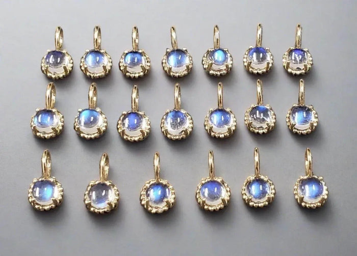 14k Gold 4 mm Round Rainbow Moonstone Charm - K Jewelry Accessories