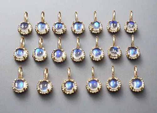 14k Gold 4 mm Round Rainbow Moonstone Charm - K Jewelry Accessories