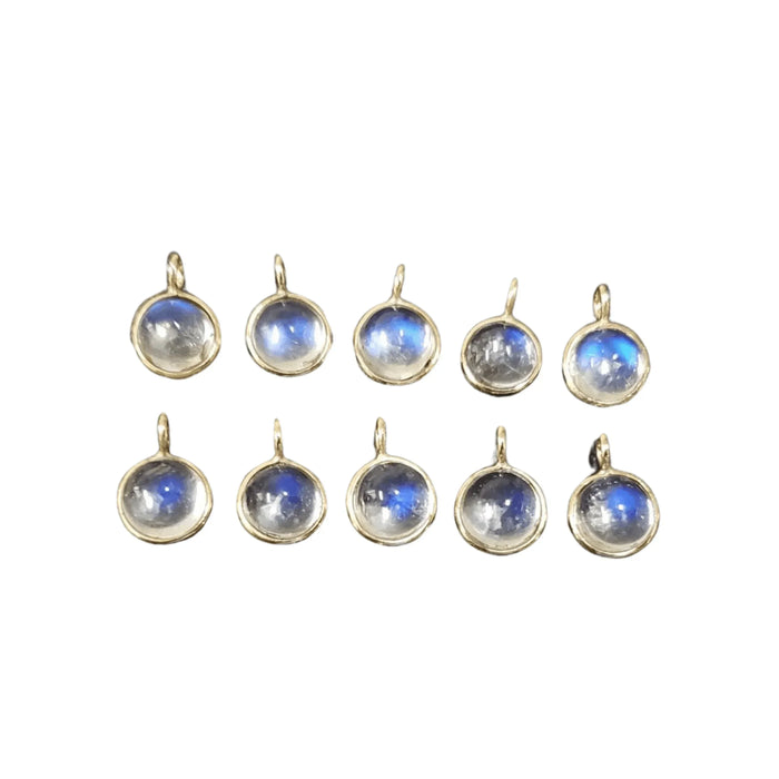 14k Gold 6 mm Rainbow moonstone charms - K Jewelry Accessories