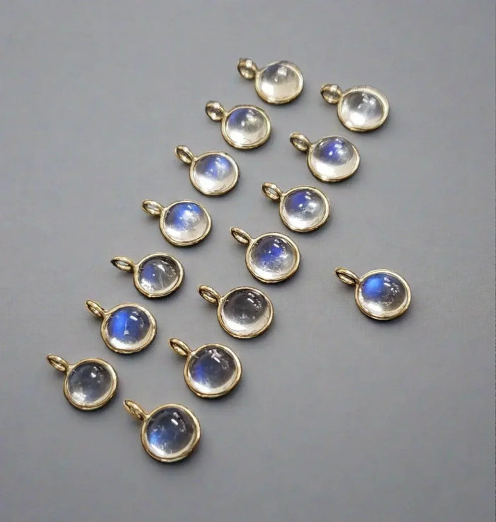 14k Gold 6 mm Rainbow moonstone charms - K Jewelry Accessories