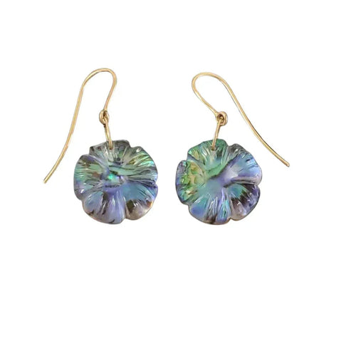 14K Gold Abalone Crystal Flower Earrings: Scintillating Dangle Ear Hook - K Jewelry Accessories