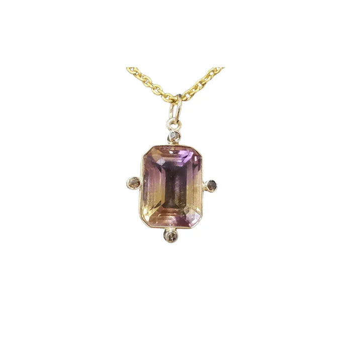 14k Gold Ametrine and Diamond Pendant - K Jewelry Accessories