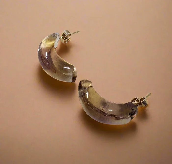 14k Gold Ametrine Quartz Hoop Earrings: Dainty Gemstone Jewelry