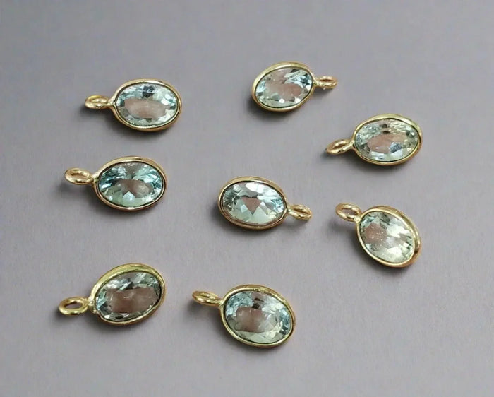 14k Gold Aquamarine Charm Faceted Oval Shape - K Jewelry Accessories