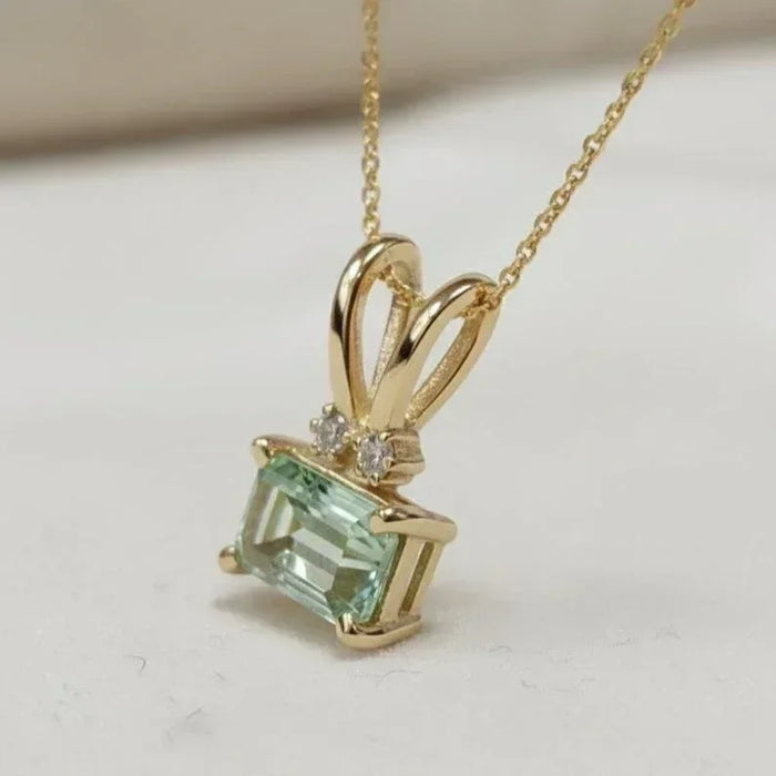 14k Gold Aquamarine Pendant • Emerald Cut Aquamarine Necklace - K Jewelry Accessories