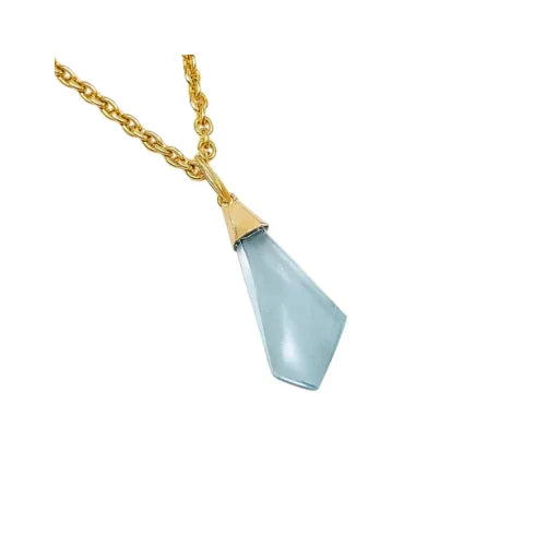 14k Gold Aquamarine Pendant Necklace: Hand-Cut Gemstone
