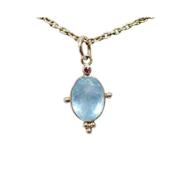 14k Gold Aquamarine & Sapphire Pendant – Vivid Oval Blue Gemstone Necklace - K Jewelry Accessories