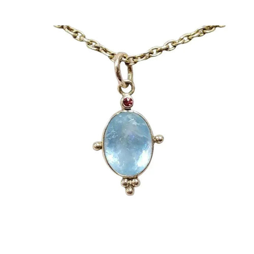 14k Gold Aquamarine & Sapphire Pendant – Vivid Oval Blue Gemstone Necklace - K Jewelry Accessories