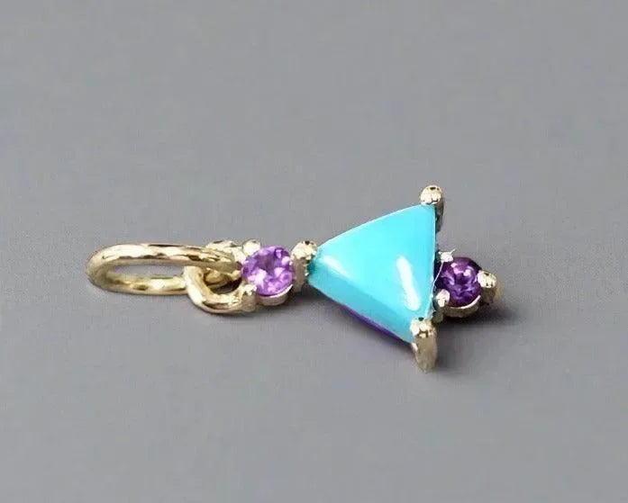 14k Gold Arizona Sleeping Beauty Turquoise with Amethyst Pendant - K Jewelry Accessories