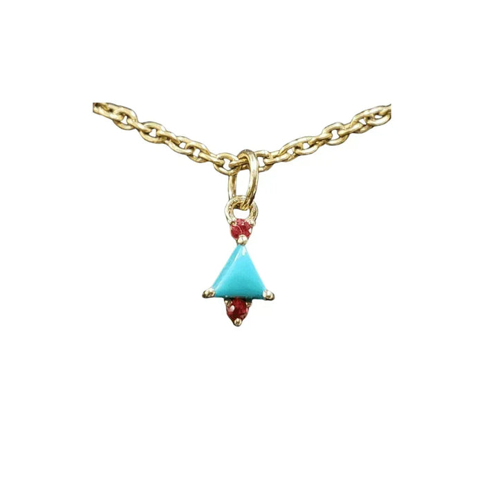 14k Gold Arizona Turquoise Jewelry with Red Sapphire Stones Pendant - K Jewelry Accessories