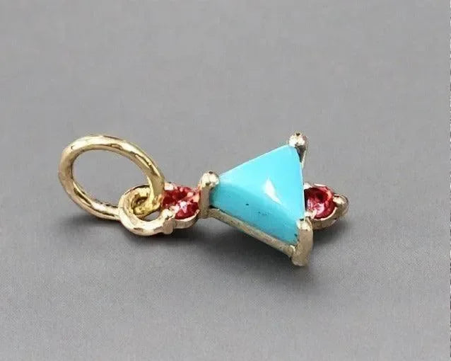 14k Gold Arizona Turquoise Jewelry with Red Sapphire Stones Pendant - K Jewelry Accessories