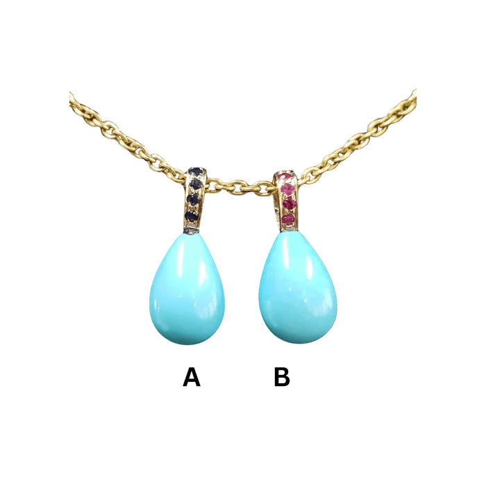14k Gold Arizona Turquoise & Ruby / Blue Sapphire Everyday Gemstone Pendant - K Jewelry Accessories