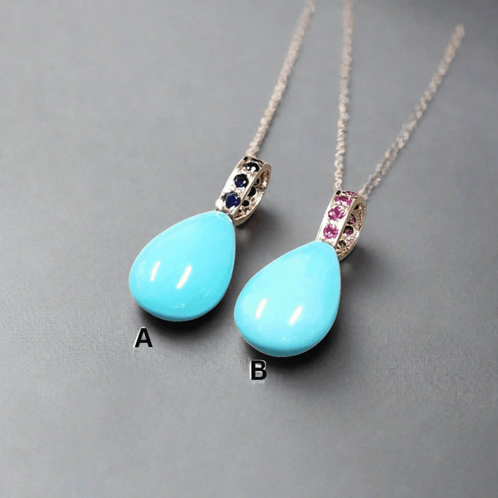 14k Gold Arizona Turquoise & Ruby / Blue Sapphire Everyday Gemstone Pendant - K Jewelry Accessories