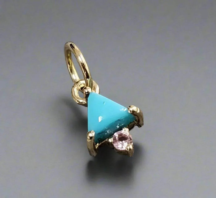 14k Gold Arizona Turquoise with Tourmaline Pendant - K Jewelry Accessories