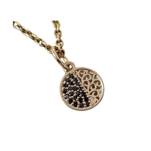 14k Gold Black Diamond Medallion Pendant
