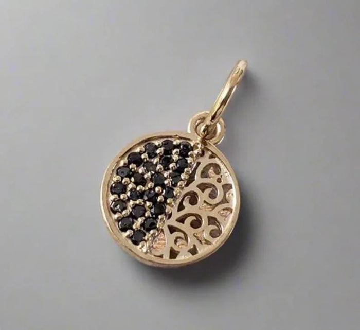 14k Gold Black Diamond Medallion Pendant