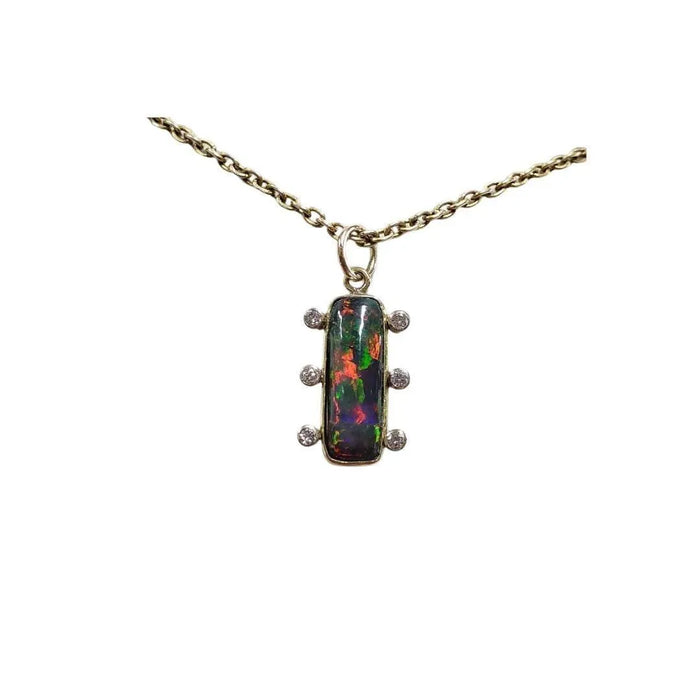 14k Gold Black Opal and Diamond Pendant - K Jewelry Accessories