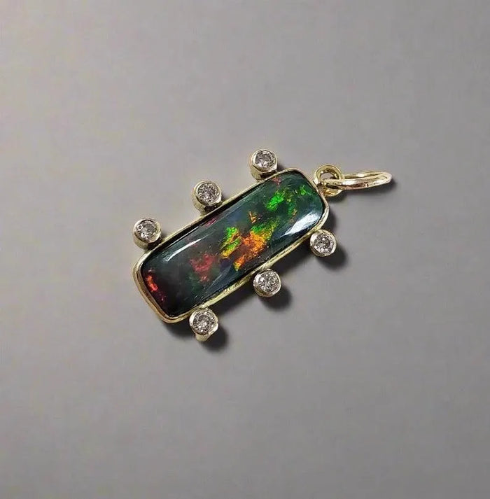 14k Gold Black Opal and Diamond Pendant - K Jewelry Accessories