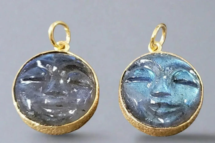 14k Gold Blue Carving Smiling Face Labradorite Pendant - K Jewelry Accessories