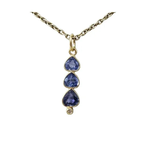 14k Gold Blue Sapphire & Diamond Pendant
