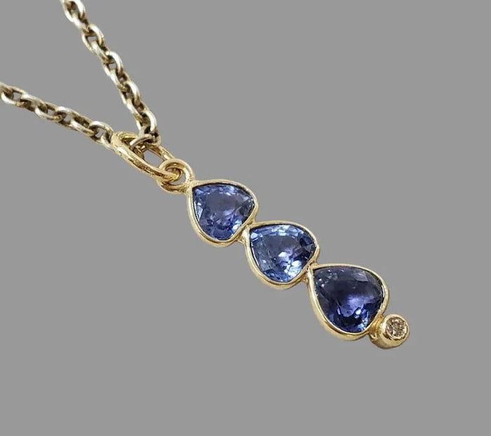 14k Gold Blue Sapphire & Diamond Pendant