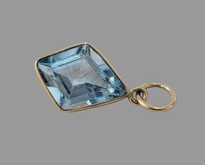 14k Gold Blue Topaz Necklace – Modern Geometric Cut Pendant