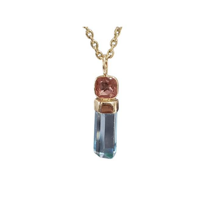 14k Gold Blue Topaz Pencil Pendant & Pink Tourmaline Pendant - K Jewelry Accessories