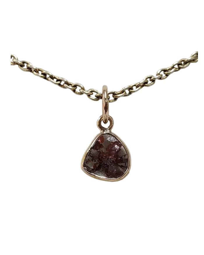 14k Gold Brown Diamond Slice Pendant, Natural Rustic Diamond