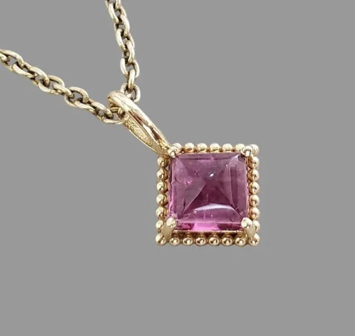 14k Gold Cabochon Pink Tourmaline Charm Pendant
