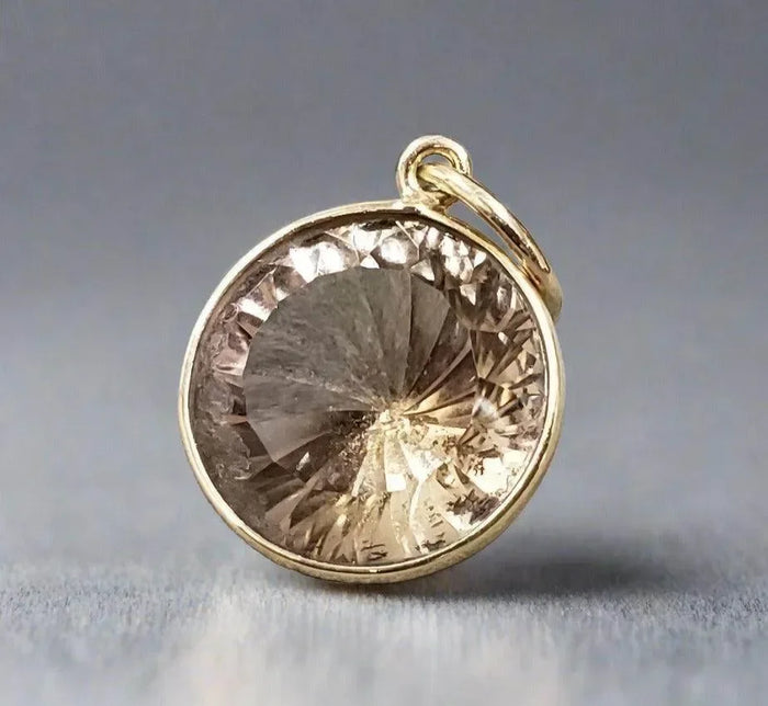 14k Gold Champagne Quartz Pendant Round - K Jewelry Accessories