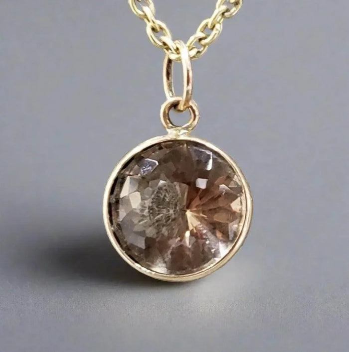 14k Gold Champagne Quartz Round Stone Pendant - K Jewelry Accessories