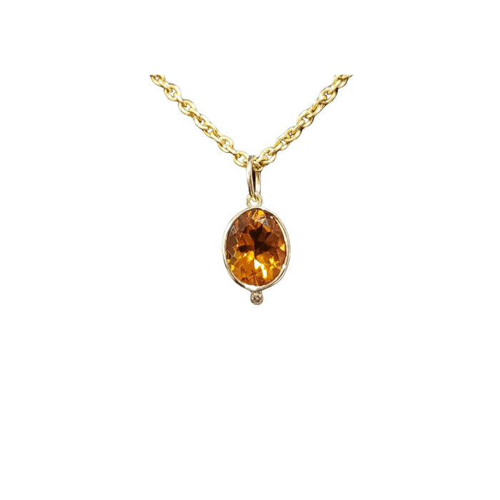 14k Gold Citrine Charm & Diamond Oval Shape Pendant - K Jewelry Accessories