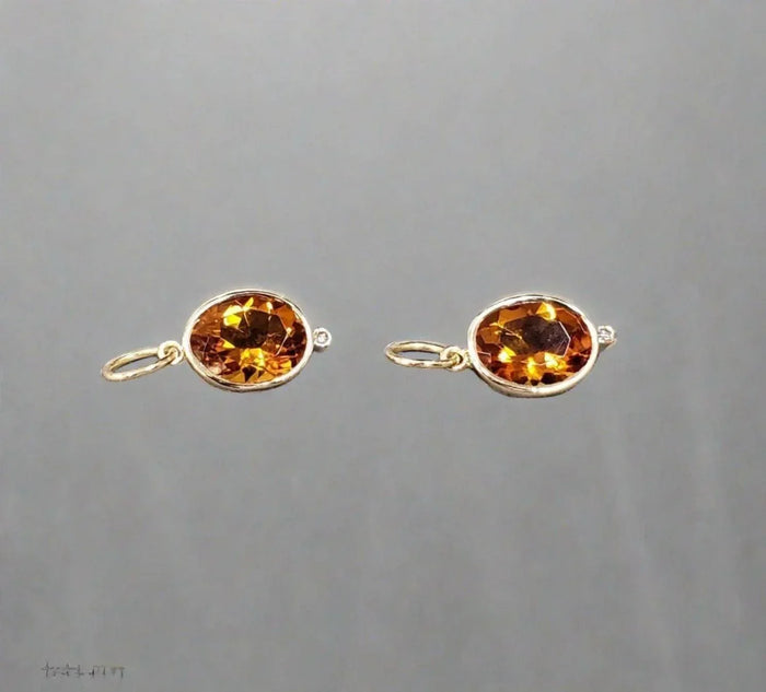 14k Gold Citrine Charm & Diamond Oval Shape Pendant - K Jewelry Accessories