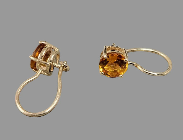 14k Gold Citrine Leverback Earrings: 6mm Round Gemstone - K Jewelry Accessories