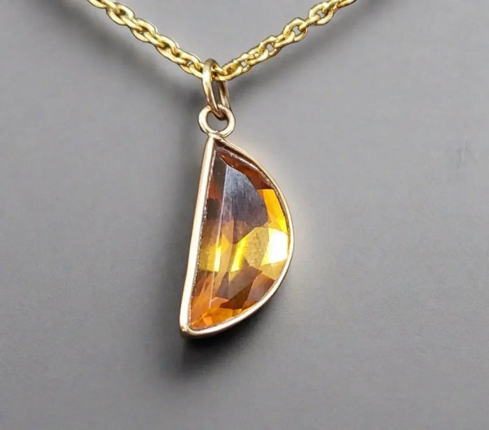 14k Gold Citrine Pendant Half moon shape natural jewelry - K Jewelry Accessories
