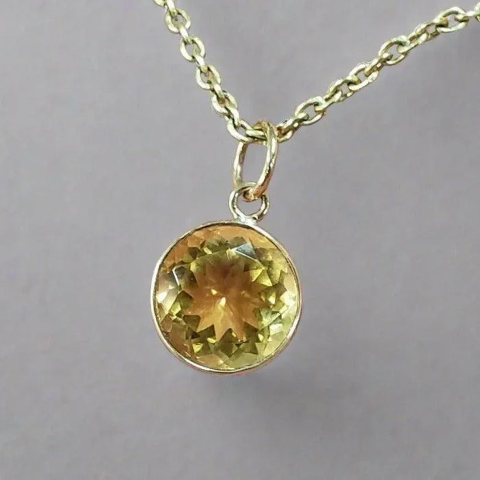 14k Gold Citrine Pendant Round shape Yellow color - K Jewelry Accessories