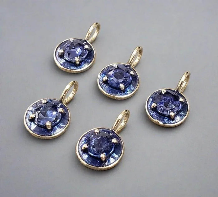 14k Gold Colored Enamel Blue Sapphire Charm Pendant - K Jewelry Accessories
