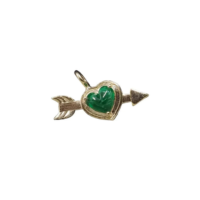 14k Gold Cupid Arrow Heart Pendant: Zambian Emerald Gemstone - K Jewelry Accessories
