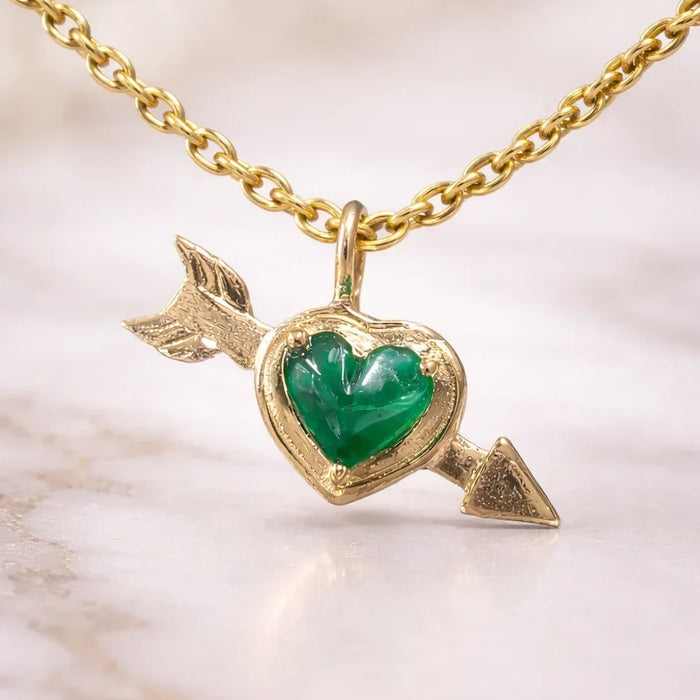 14k Gold Cupid Arrow Heart Pendant: Zambian Emerald Gemstone - K Jewelry Accessories