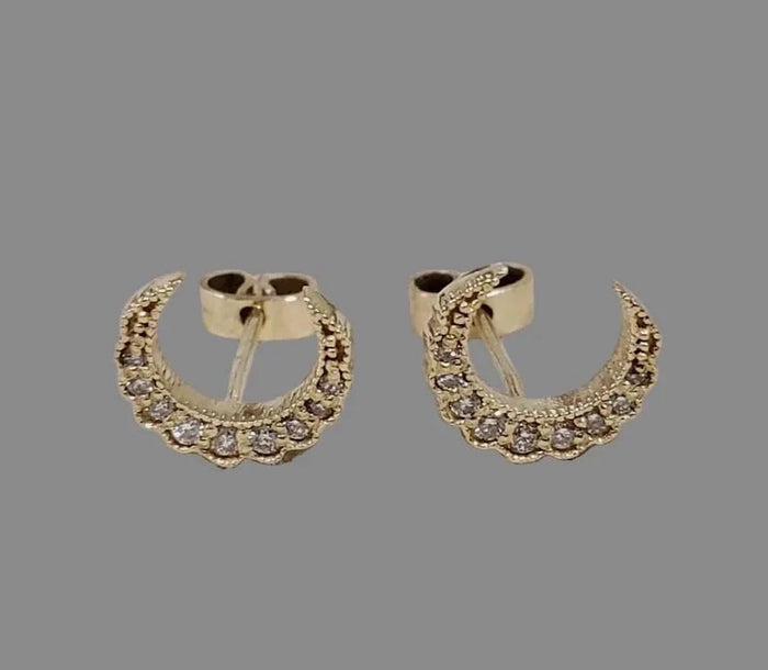 14k Gold Diamond Moon Stud Earrings