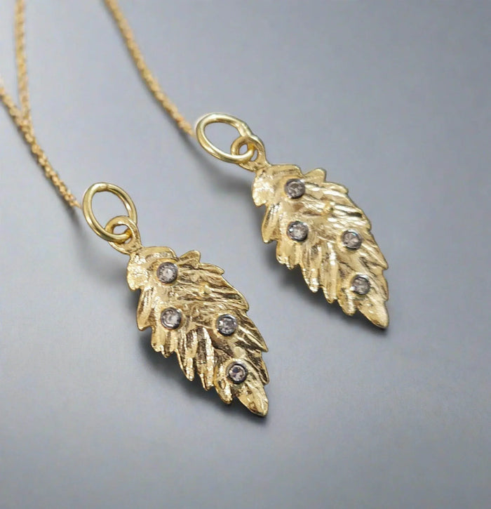 14k gold Diamond Pendant leaf shape handmade jewelry - K Jewelry Accessories