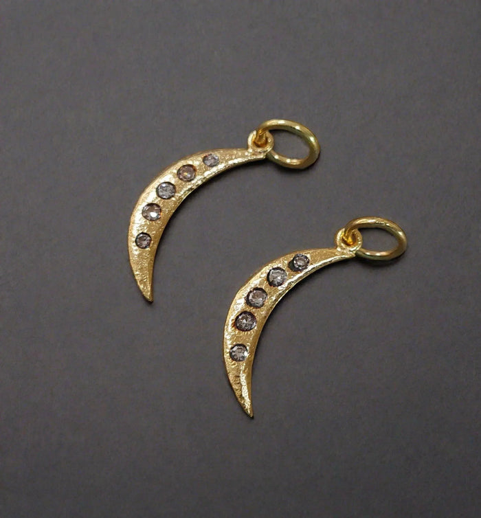 Gold crescent moon charms with diamond accents, elegant jewelry accessories